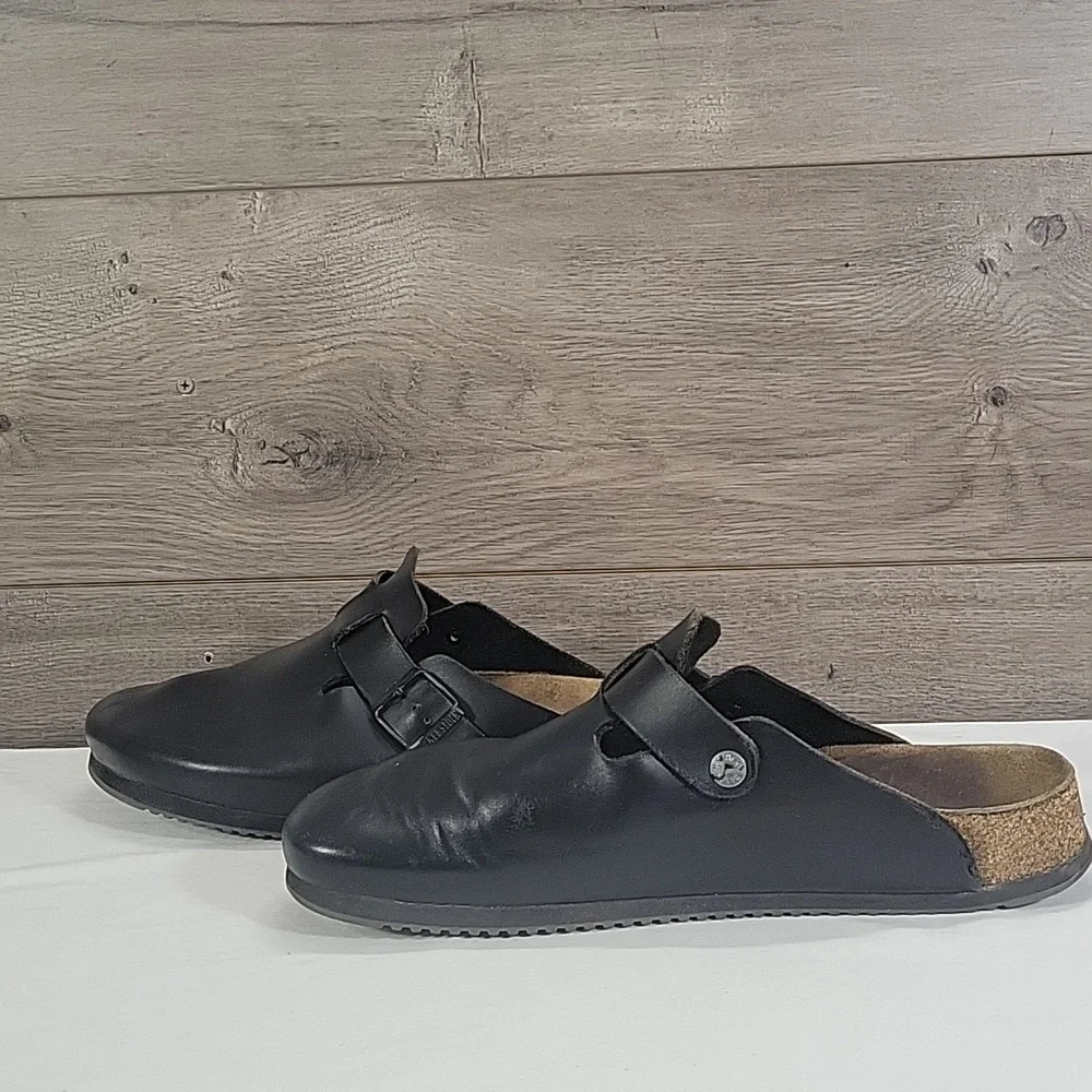 Birkenstock Black Leather Slip on Clog Sandals Sz 43 M10